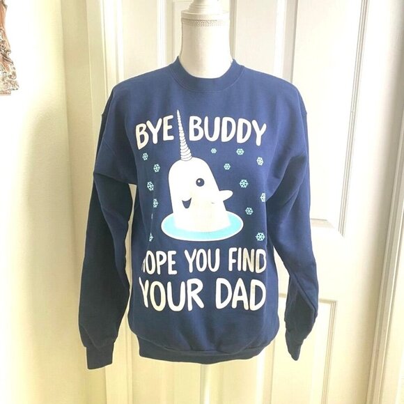 Hanes Comfort Blend Sweatshirt Elf Movie "Hey Buddy" Narwhal Whale Size Small - Picture 5 of 7